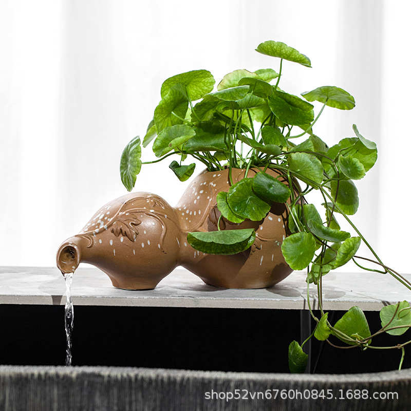 古法缸创意陶瓷陶罐循环水流水摆件鱼缸造景全套生态缸过滤系统