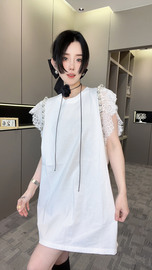 RR fashion 连衣裙女2024夏季重工珍珠纯色蕾丝边无袖背心裙
