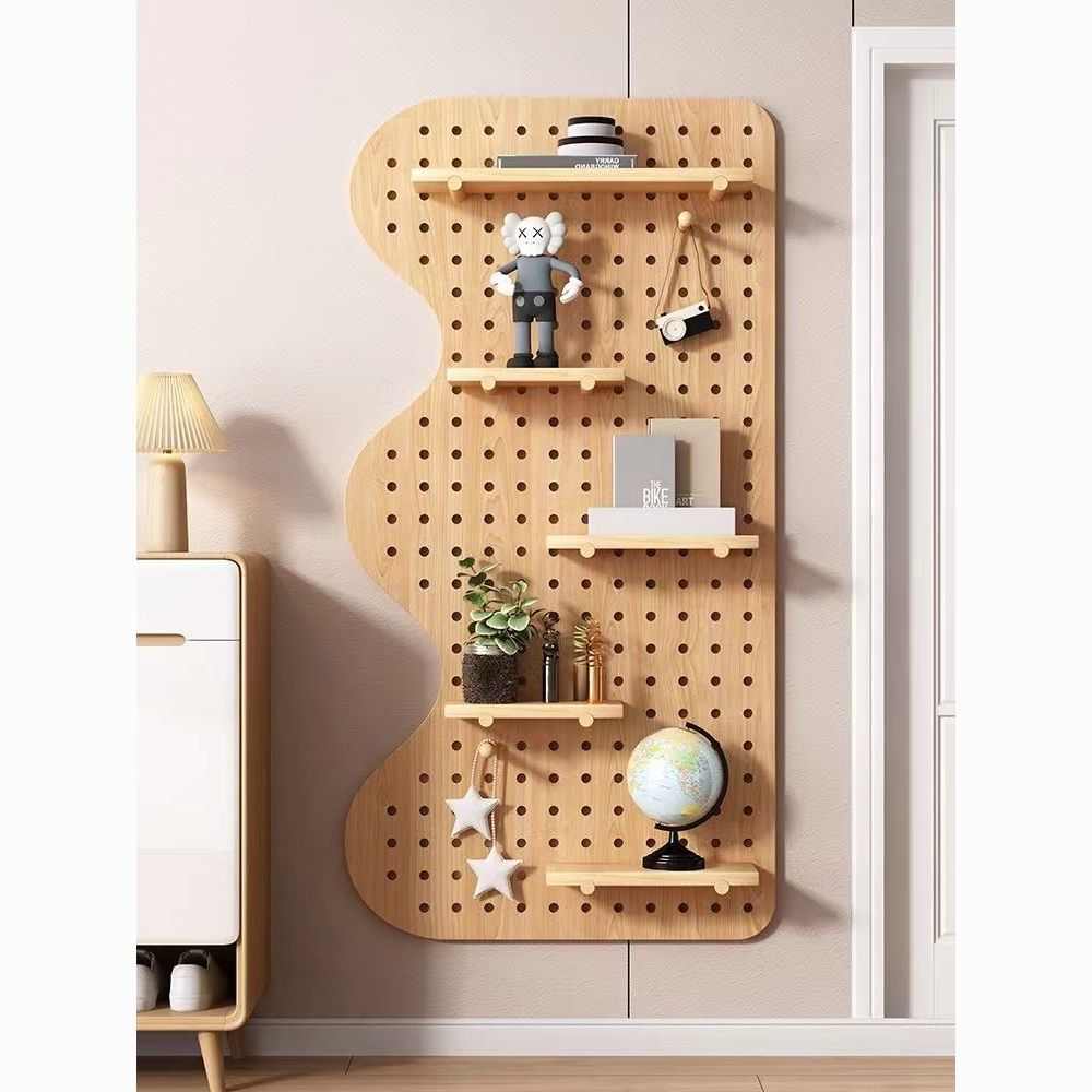 洞洞板DZ玄关墙面置物架墙上实木挂板入户隔板收纳架墙壁展示架