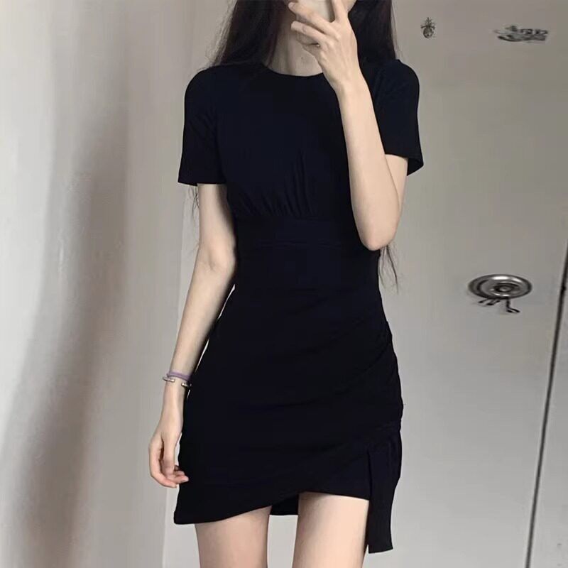 欧洲站2025新款法式赫本风小黑裙气质小裙子不规则黑色洋装女夏