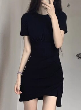 欧洲站2025新款法式赫本风小黑裙气质小裙子不规则黑色洋装女夏