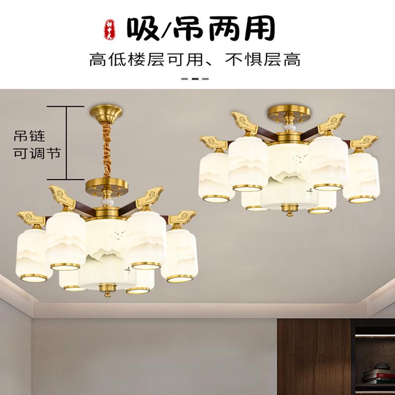 新中式全铜吊灯中国风禅意别墅客厅灯2024新款实木卧室餐厅吸顶灯