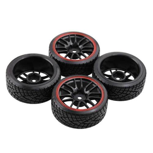 RC遥控平跑车房车耐磨漂移轮胎塑胶轮毂花纹硬胎皮1/10田宫TT02