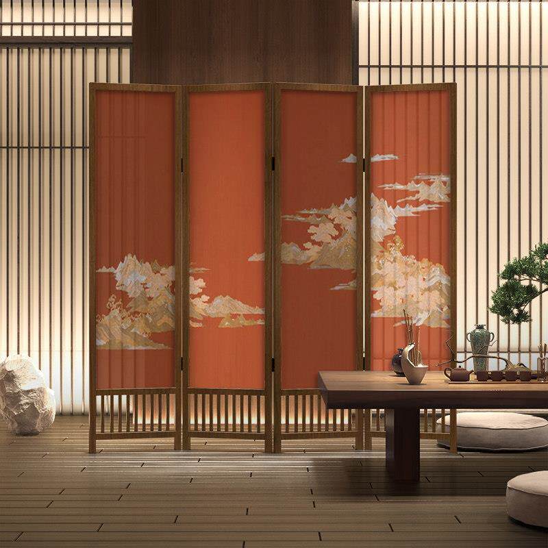 新中式祥云实木屏风隔断客厅入口办公室酒店大堂活动栅栏折叠屏风