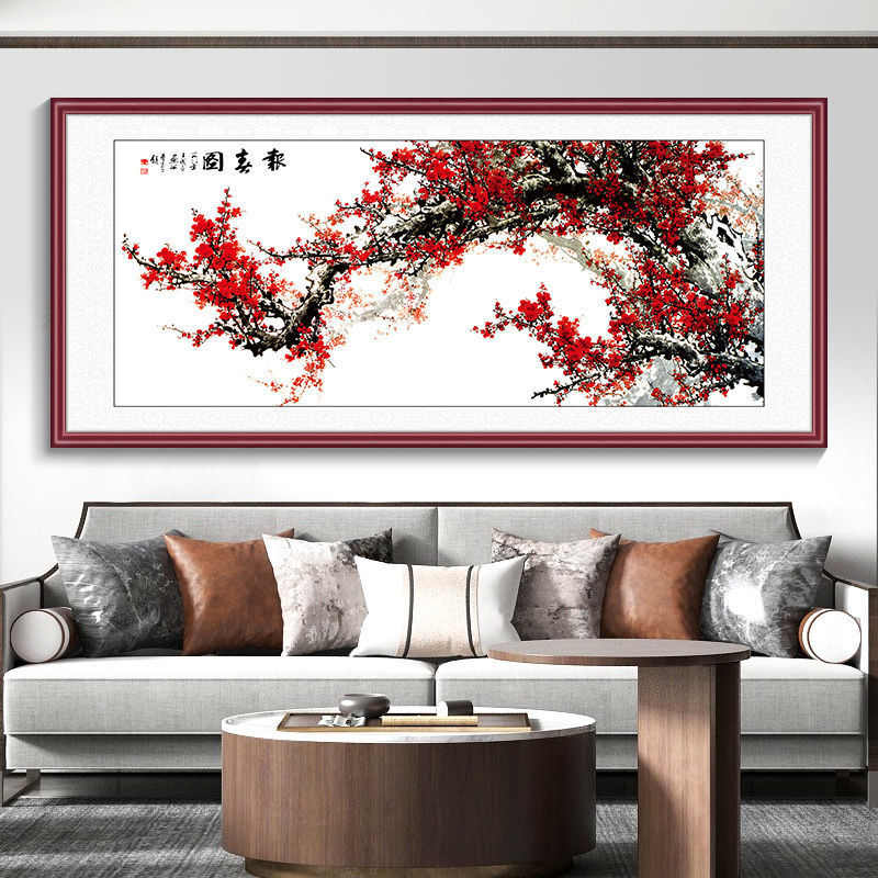 hot花开富贵客厅挂画新中式沙发背景墙装饰画带框装饰壁画牡丹花图片