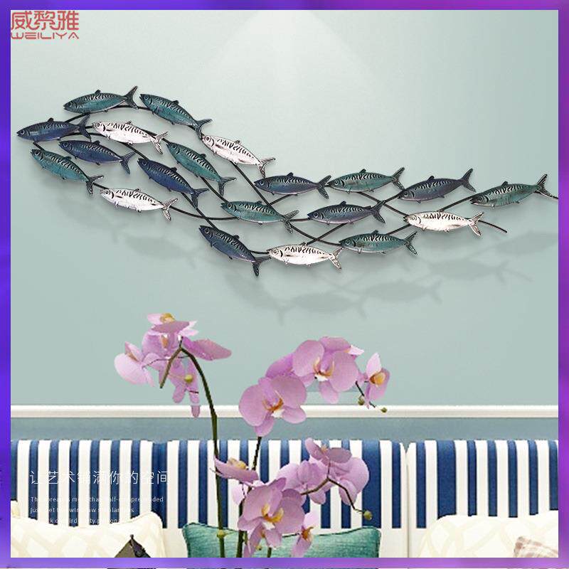 地中海铁艺鱼儿童房墙面装饰品壁饰沙发上墙饰墙壁挂饰