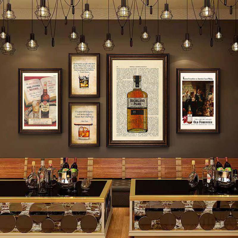 酒吧装饰画画覆古怀旧音乐酒馆背景墙古典画画酒文化图清吧威士忌