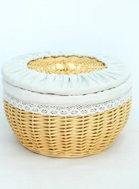 藤F76M556H编放馒头筐家竹纳收筐带编盖编织用厨房鸡蛋篮馍框柳编