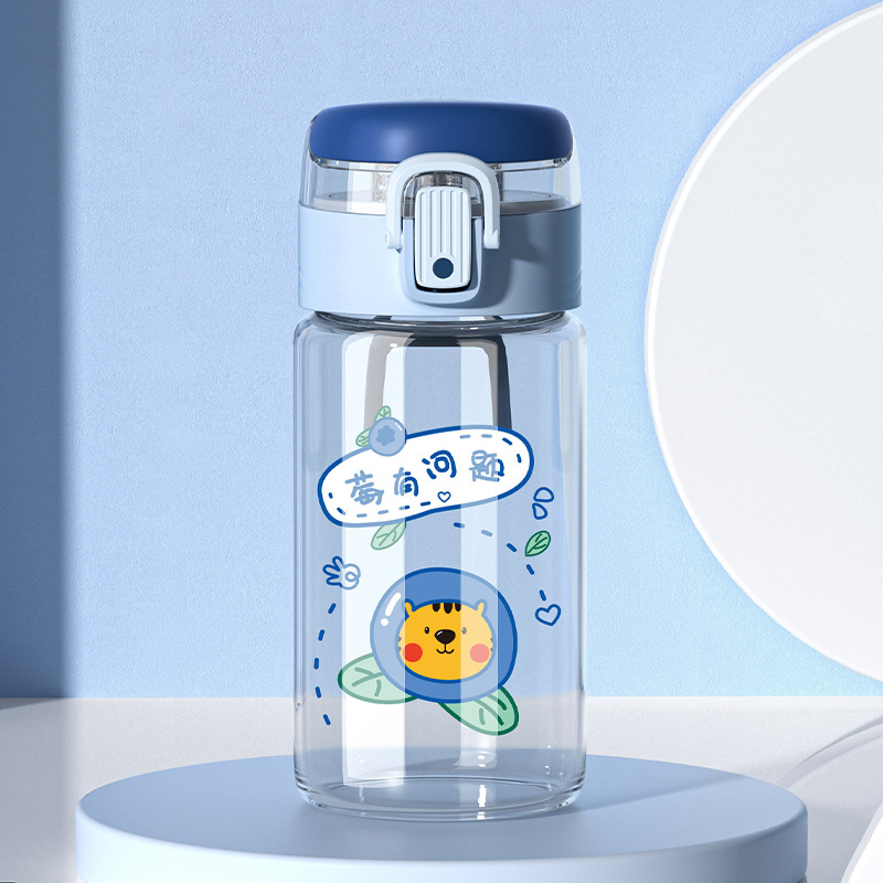 可爱通卡文字玻璃杯男女学校直饮随手饮杯生办公BK5247S家居弹盖