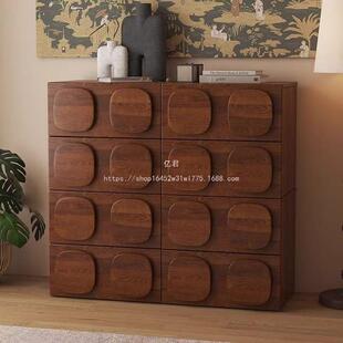 中古风实木斗柜储物柜家用客厅组合电视柜卧室床头柜抽屉柜卡门柜