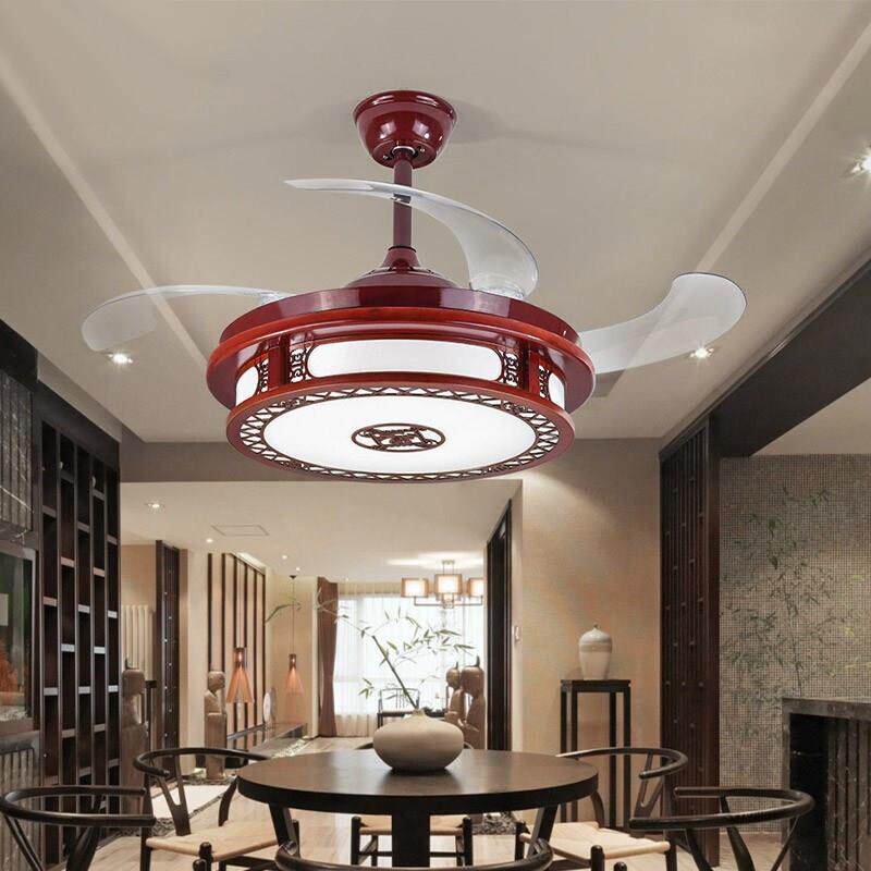 中式吊灯隐形吊扇灯实木饭厅吊扇灯彷古中国风客厅卧室书房灯具