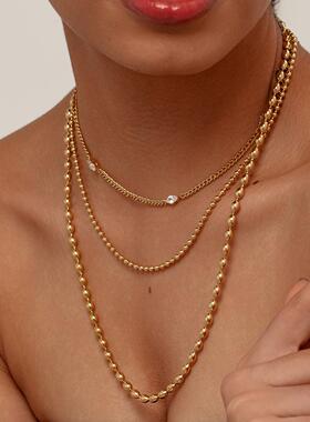 Stacked necklace, round chain, zircon necklace, girls'