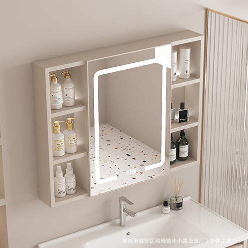 浴室镜柜太空铝挂墙式储物镜子奶油风组合卫生间简约挂壁酒店镜箱