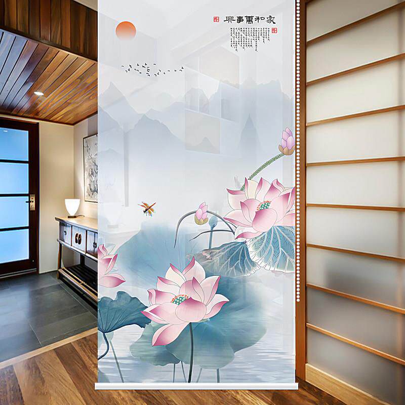 窗帘卷帘自动可调卧室卷帘家居遮光办公室窗帘手拉山水画隔断