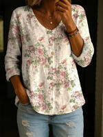 Plus Size Women's Base Blue Flower Print V-Neck Blouse thumbnail 3