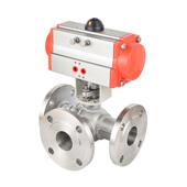 304不锈钢气动球阀三通不锈钢法兰T型L型转向316不锈钢球阀