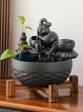 白菜流水摆件循环水财运风水轮茶几财运居家办公装饰开门红