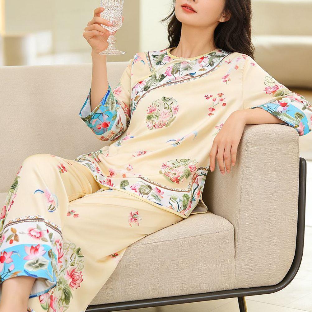 新中式睡衣2026新款爆款冰丝夏季轻奢宫廷国风女款妈妈家居服套装