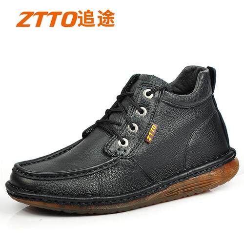 新款ZTTO头层牛底皮高帮系带男休闲年皮青英伦秋冬牛筋底厚真皮大