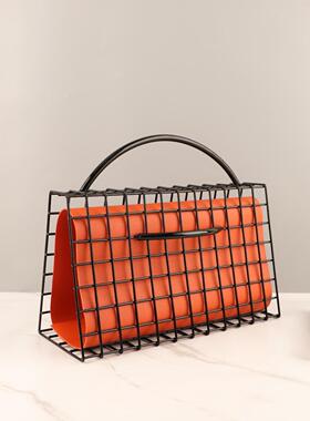 艺欧1620创意铁金属皮革网格手提包面摆件客厅卧室桌玄北关家居装