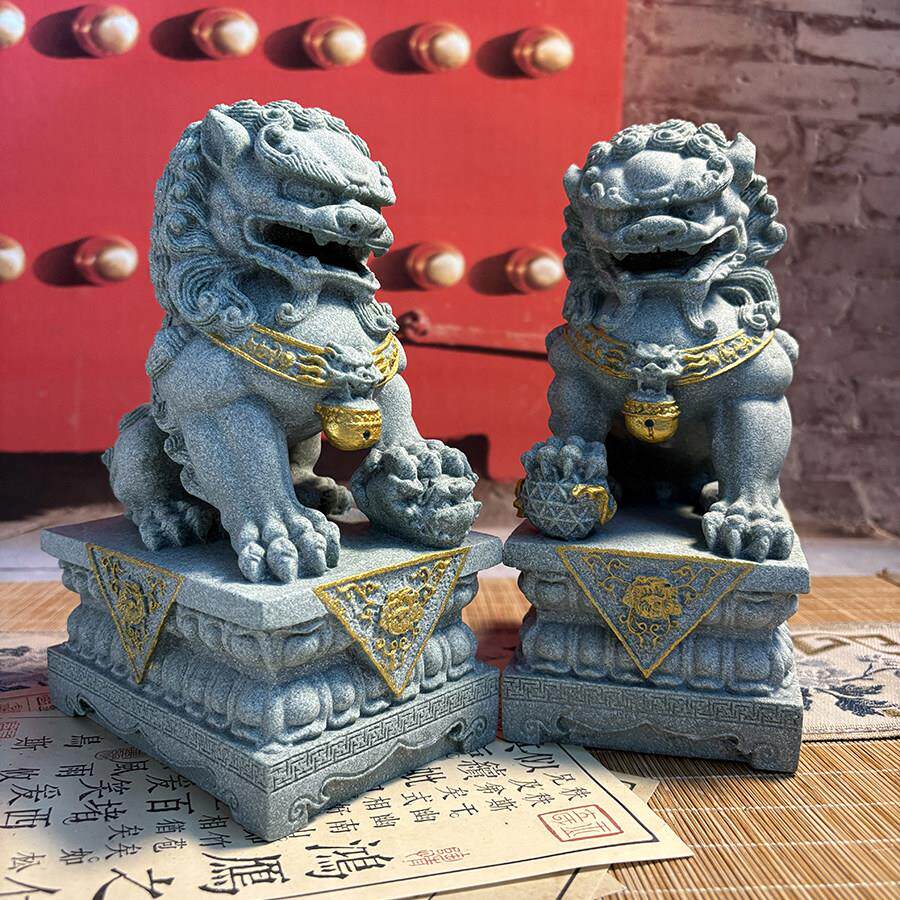 大门口石狮子一对小摆件青沙石石雕招财镇宅小号狮子别墅庭院桌面