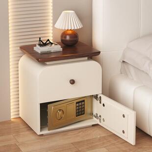 帝义2025新款床头柜保险箱一体实木床边柜中古风小型家用卧室盖布