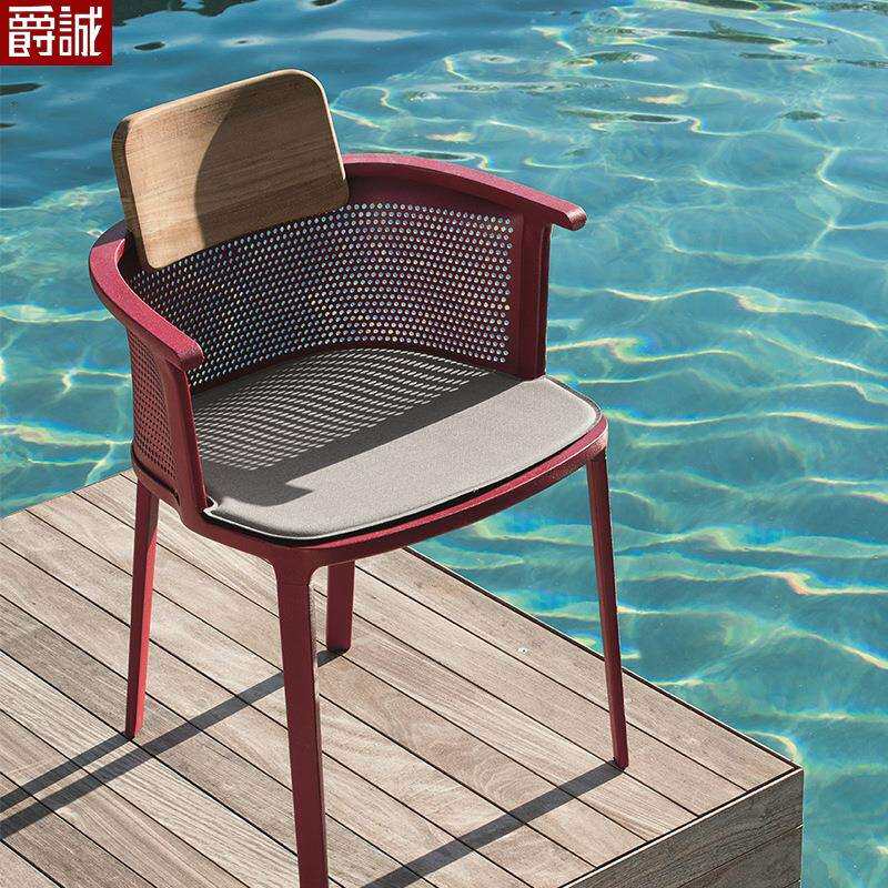 户外桌椅阳台花园铝合金餐椅柚木织带吧椅庭院防水防晒防锈靠背椅