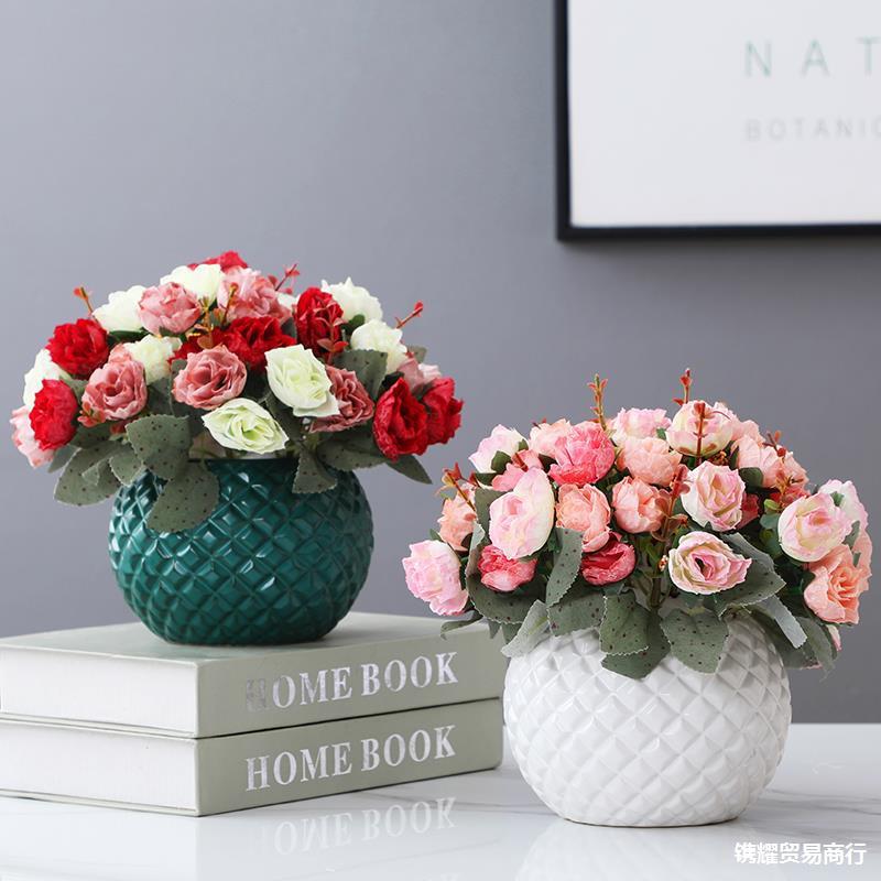 玫瑰仿真花艺套装客厅卧室装饰花摆设餐桌面茶几盆栽假花绢花摆件