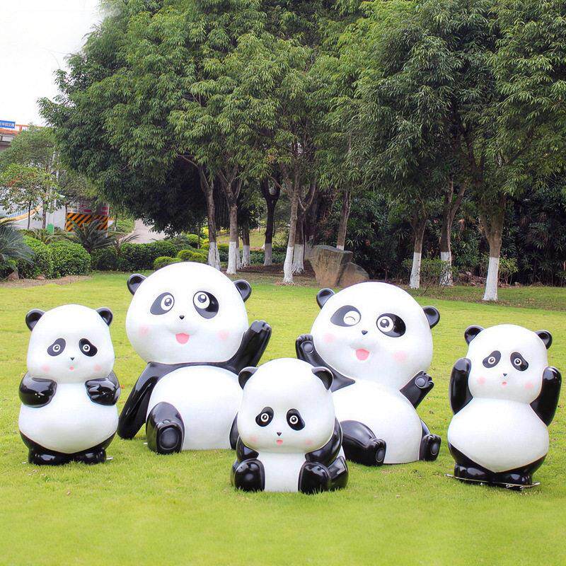 卡通熊猫摆件户外玻璃钢雕塑园林景观小品花园庭院公园绿地装饰品