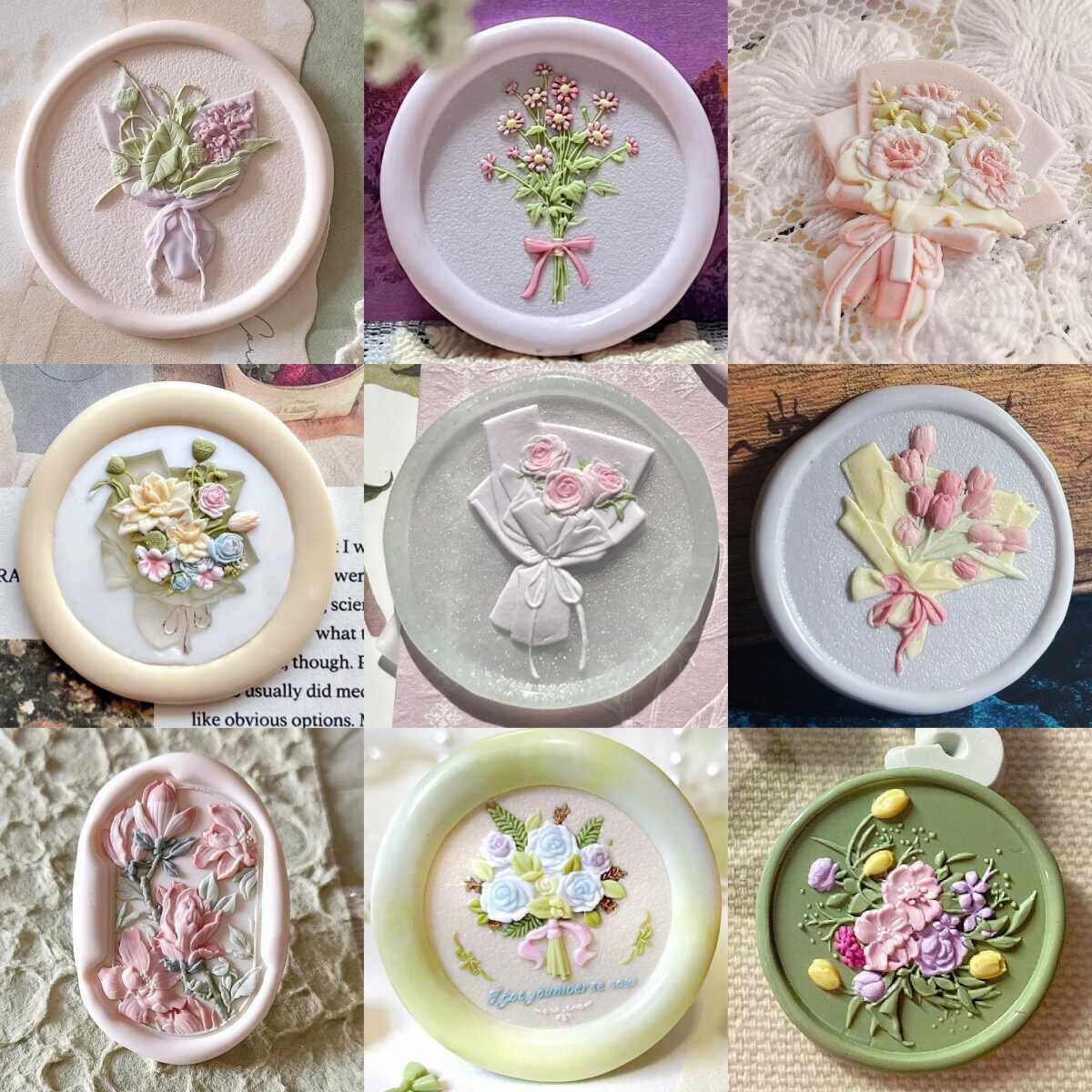 【花束系列】火漆印章玫瑰海棠花章头多层精雕郁金香浮雕可爱铜头