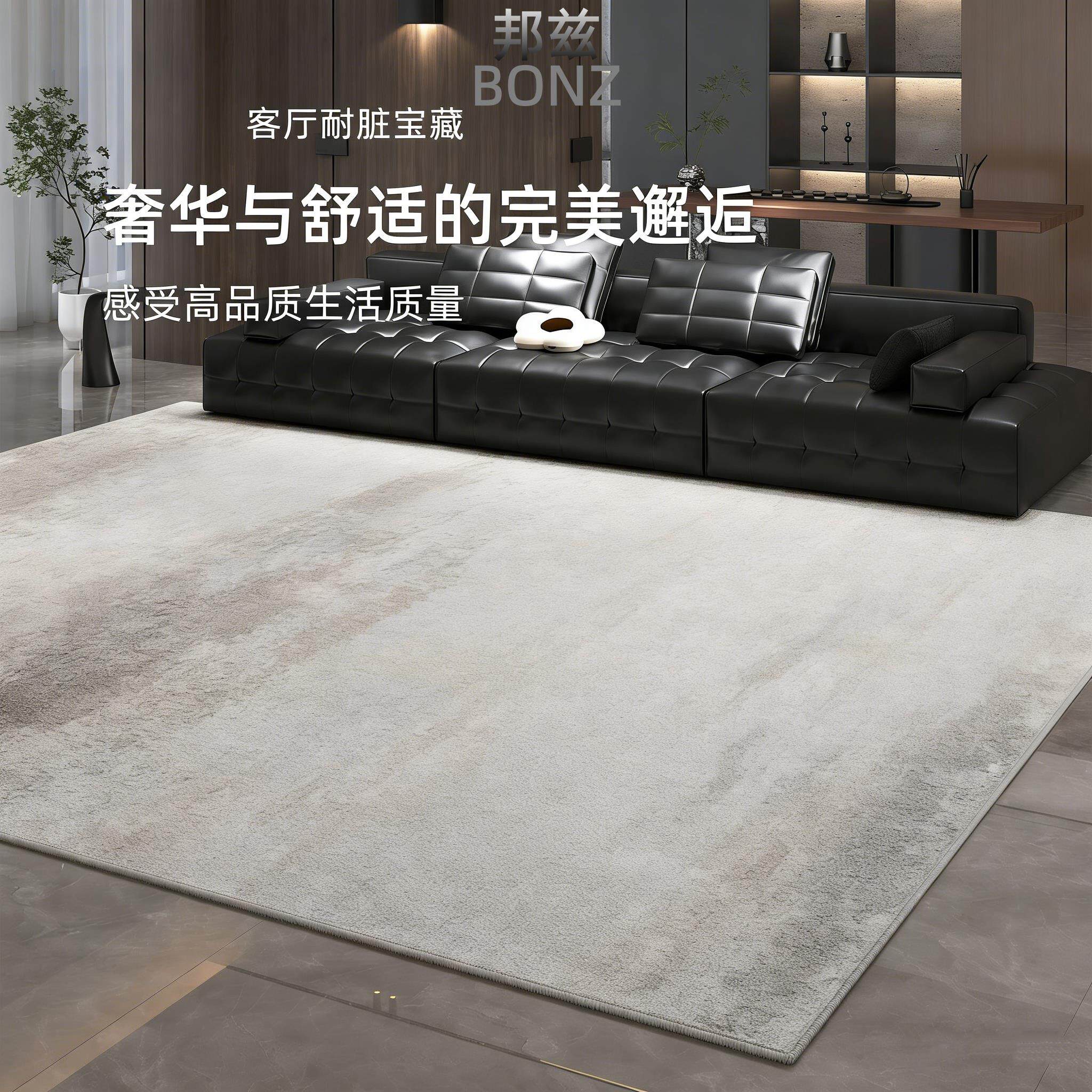 纽西兰轻奢高级感客厅地毯免洗可擦灰色极简卧室地垫家用沙发地垫