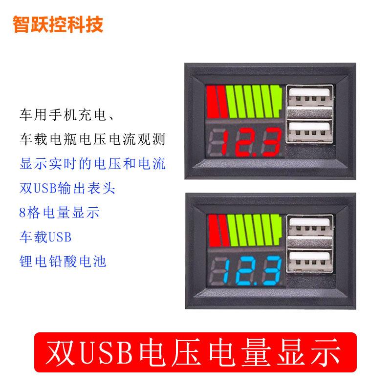 车用12V铅酸蓄电池电瓶电压表电量显示表车载双USB转换口车充数显