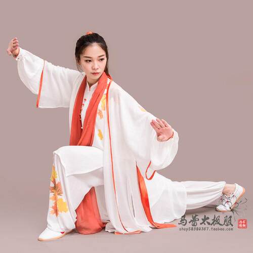 马蕾太极春蕾太极服表演服长款团队表演服武术练功服女彩绘太极服
