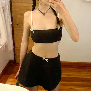 韓版 比基尼泳衣女 性感抹胸甜美少女分體海邊度假ins風三件套裙式