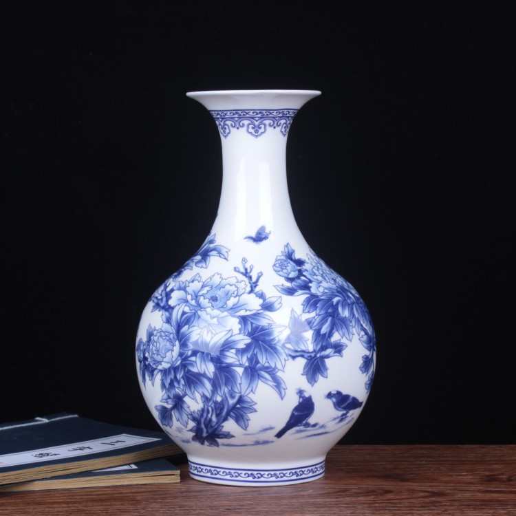 透光骨瓷台面青花景德镇瓷陶瓷  摆件薄胎柜台瓶家居小花客厅