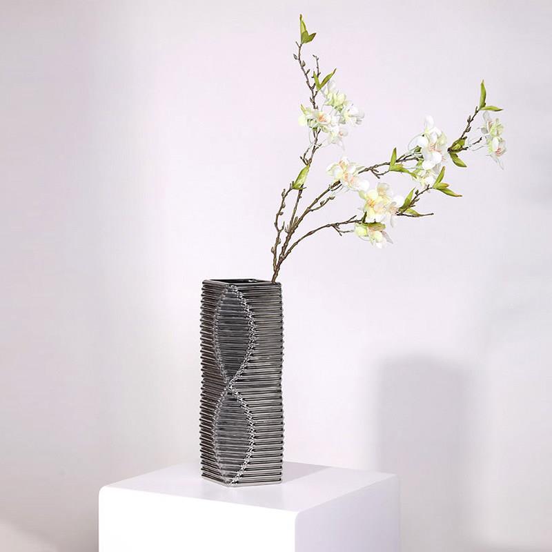 现代几何艺术设计感建筑造型电镀银色陶瓷花器组合装饰品桌面摆件