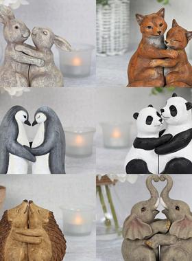 动物爱情情侣拥抱雕像家居装饰品树脂摆件情人节礼物庭院园林景观