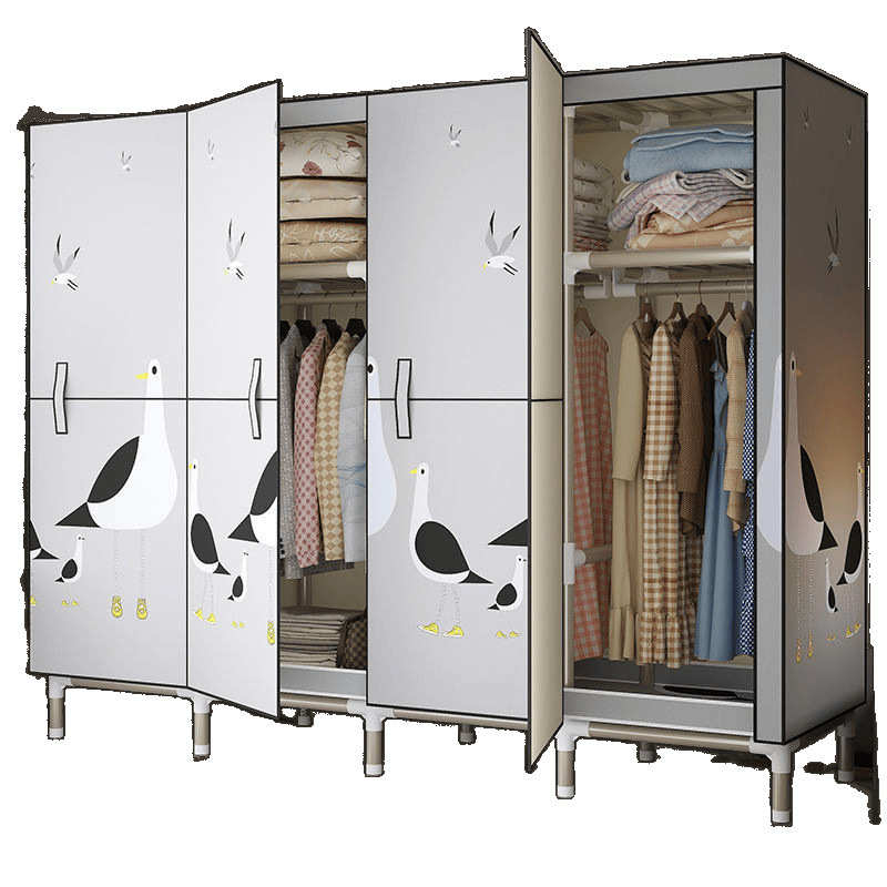 开门款简易布衣柜家用卧室全钢架加粗加厚钢管出租房结实耐用衣橱