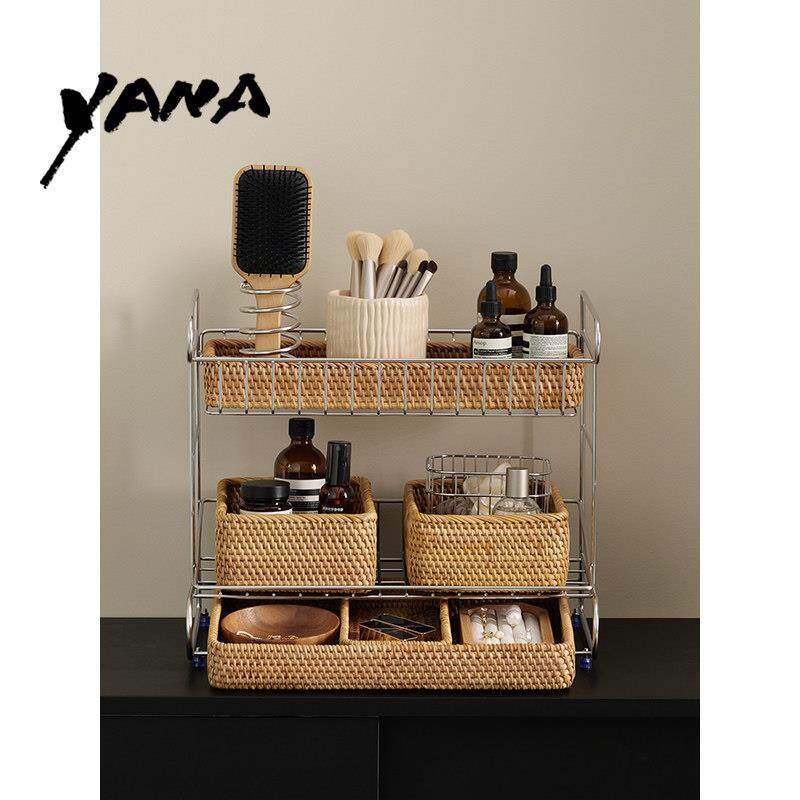 YANA亚纳高级感桌面小型化妆品收纳层架护肤品不锈钢多层整理置物