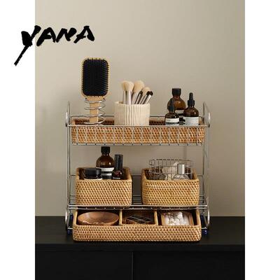 YANA亚纳高级感桌面小型化妆品收纳层架护肤品不锈钢多层整理置物