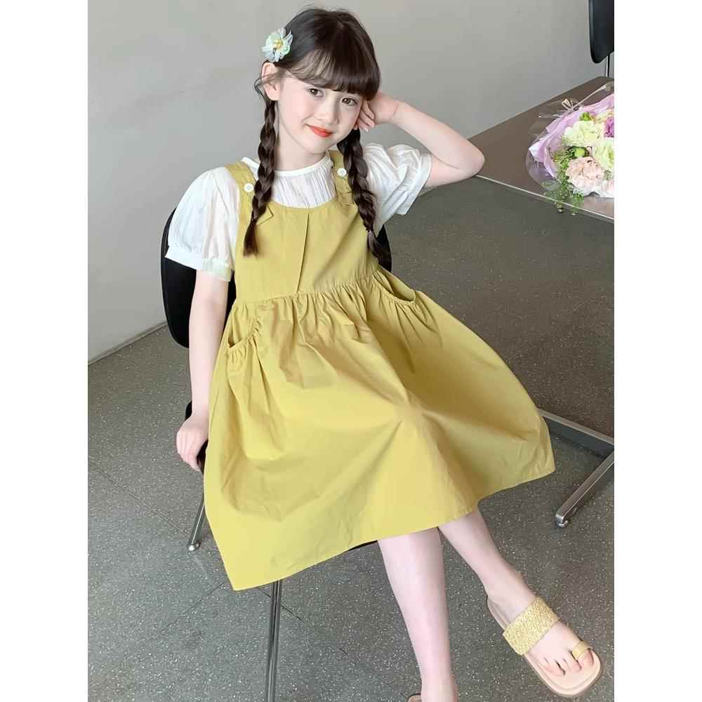 英国next ttat女童夏装连衣裙儿童洋气韩版女孩假两件甜美公主裙