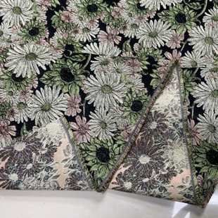 服装 箱包鞋 饰布料 莫奈油画风绿白向日葵花朵色织提花面料服装 新款