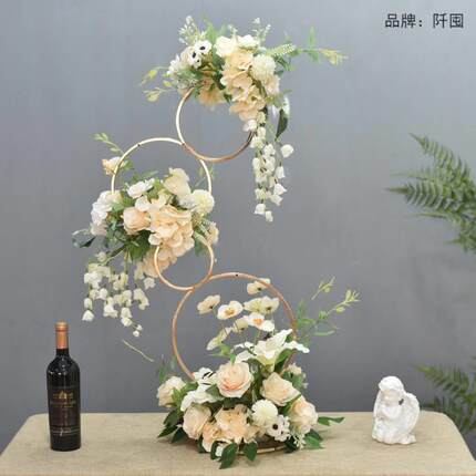 创意甜甜圈桌花摆件高档电镀酒店ktv摆台店铺橱窗装饰仿真花摆设