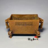 古玩铜器大号螭龙耳兽足马槽香炉兽耳四足方鼎香炉复古大明宣德炉