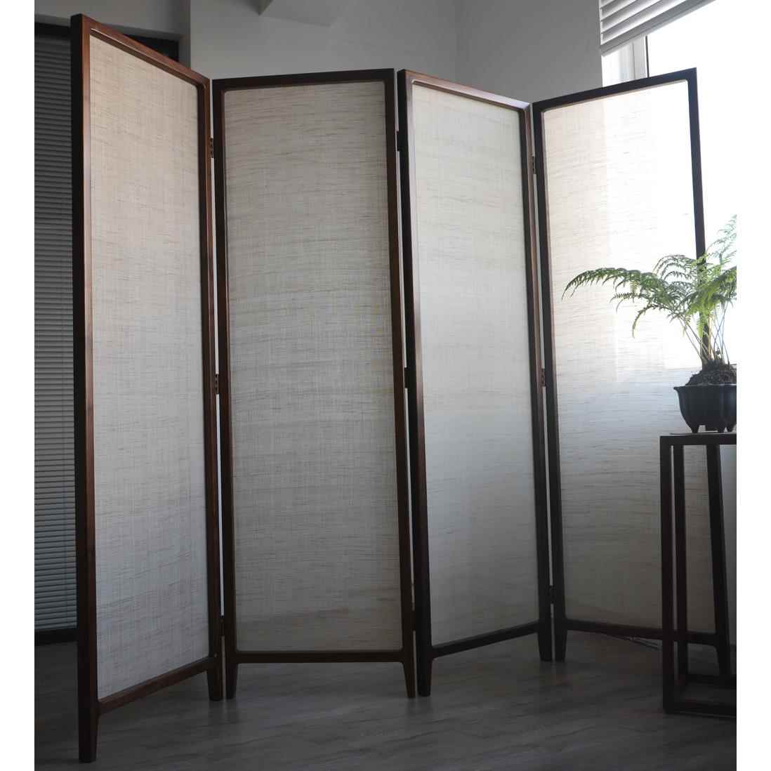 原木装饰卧室遮挡家用隔断客厅苎麻屏风移动入户玄关办公室折屏