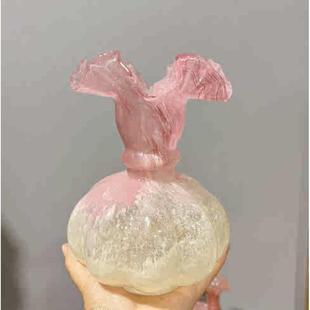 复古风南瓜瓶轻奢家居摆件插花器 玻璃花瓶中古风手工紫色瓶法式
