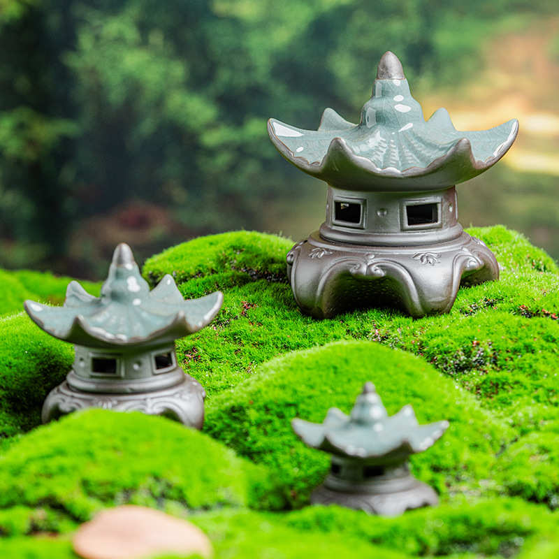 中式禅意陶瓷古建筑亭子水陆鱼缸园艺花盆假山微景观造景设计配件