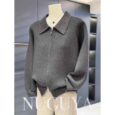 休闲通勤风拉炼加绒针织开衫女冬装中老年妈妈装气质百搭毛衣外套