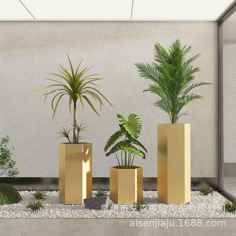 长方形户外铁艺花盆组合花箱花槽商场酒店庭院花池圆形大种植箱