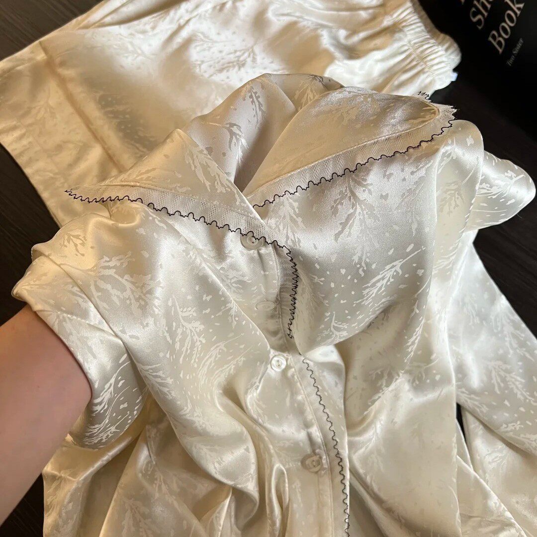轻奢蕾丝花边真丝睡衣女高级感春秋薄款长袖长裤桑蚕丝家居服套装